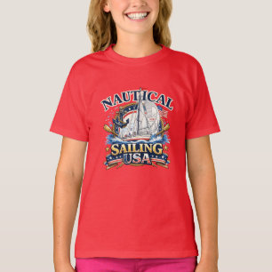 T-shirt Fille Graphique Océan Ancre Bateau de Voile Nautiq