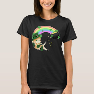 T-shirt Fille irlandaise mignonne de lutin de chibi avec