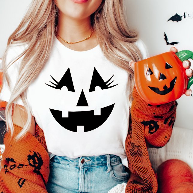 T-shirt Fille Jack-O-Lanterne Citrouille Face Halloween (Girly Jack-O-Lantern Pumpkin Face Halloween T-Shirt)