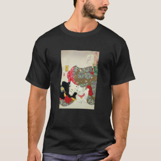 T-shirt Fille japonaise avec le chat, Tsukioka Yoshitoshi