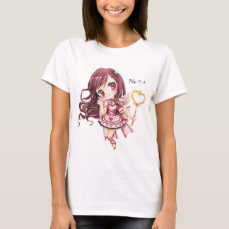 T-shirt Fille mignonne avec le bâton de coeur dans la robe