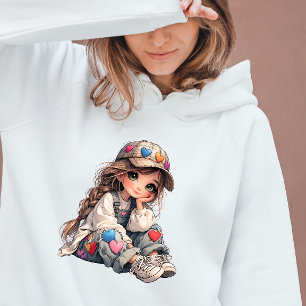 T-shirt Fille mignonne en tenue avec patchwork cardiaque A