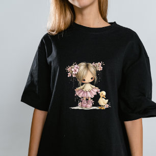 T-shirt Fille Mignonne et Caneton Art de Nurserie Fantaisi