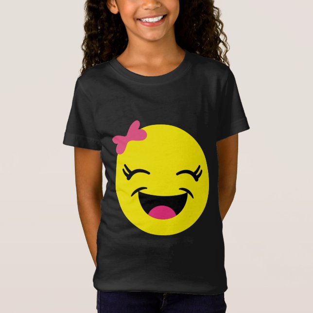 T-Shirt Fille mignonne et heureuse d'Emoji (Devant)