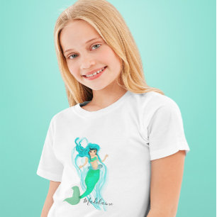 T-shirt fille mignonne verte de sirène