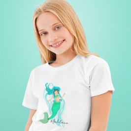 T-shirt fille mignonne verte de sirène