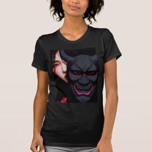 T-shirt Fille Mystérieuse avec Masque Oni Horreur Japonais