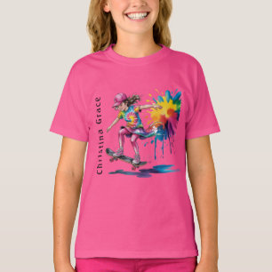 T-shirt Fille planchiste peinte de couleurs vives Nom d'an