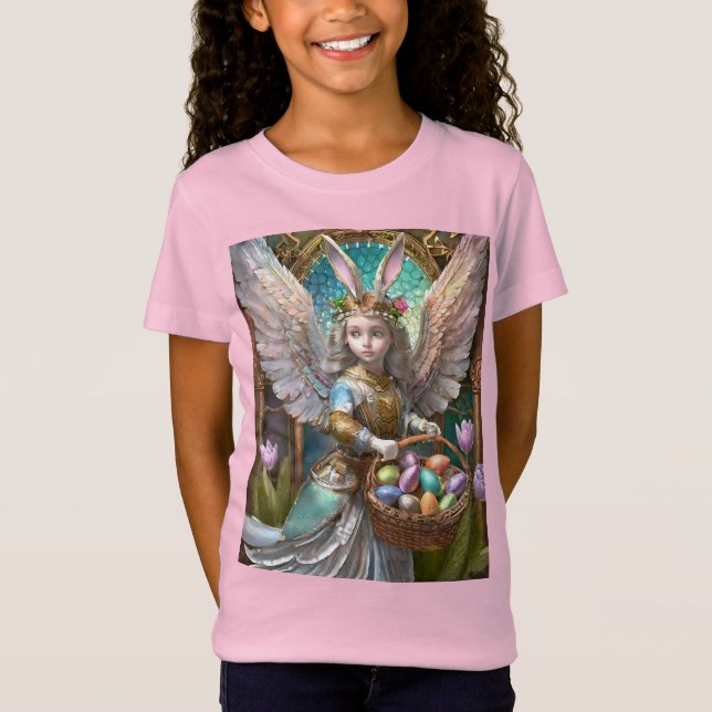T-Shirt Fille portant le costume de lapin de Pâques (Devant)