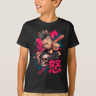 T-shirt Fille Punk Avec Kanji De Colère Et Batte De Baseba