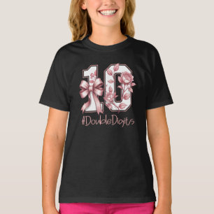 T-shirt Fille qui fête son dixième anniversaire Ruban Coqu