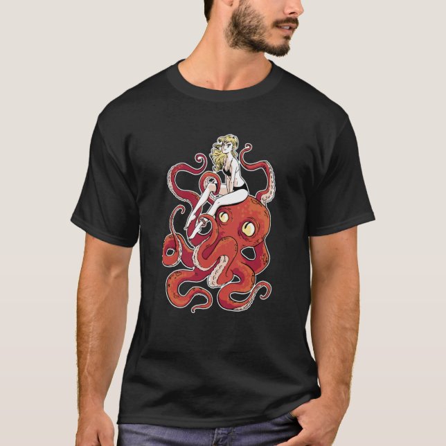 T-shirt Fille sur une pieuvre rouge Octopus (Devant)