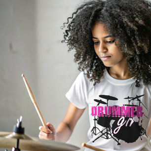T-Shirt Fille tambour mou violet et noir illustré