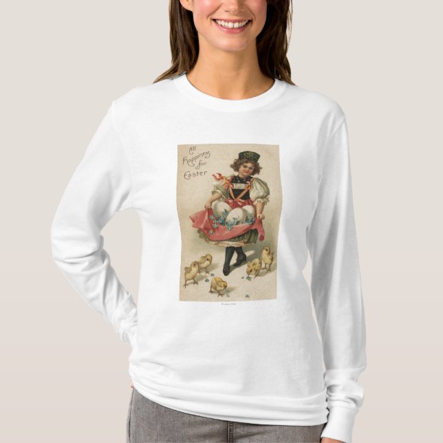 T-shirt Fille tenant des oeufs avec des poussins (Devant)