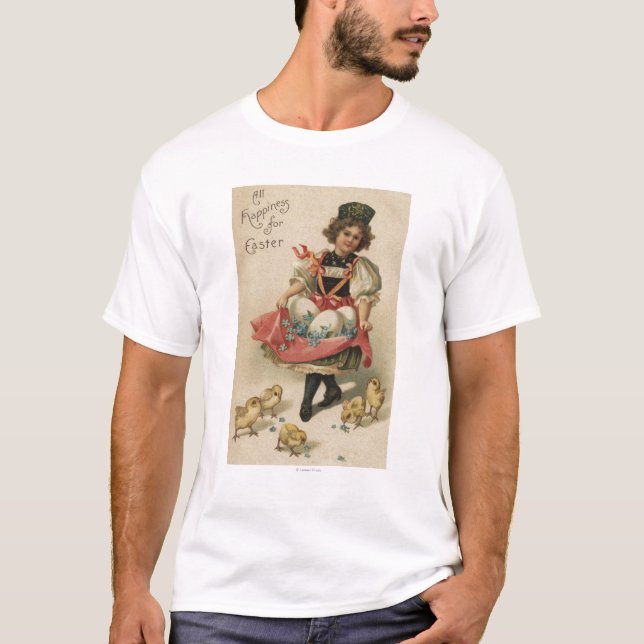 T-shirt Fille tenant des oeufs avec des poussins (Devant)