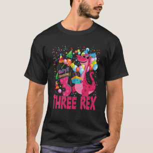 T-shirt Fille Trois Rex Anniversaire Dinosaure 3 Ans Amate