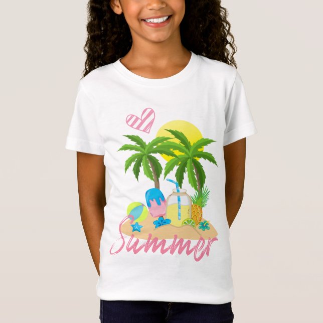 T-Shirt Fille tropicale de plage d'amour d'été de paradis (Devant)