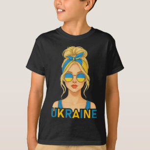 T-shirt Fille ukrainienne blonde Drapeau ukrainien petite