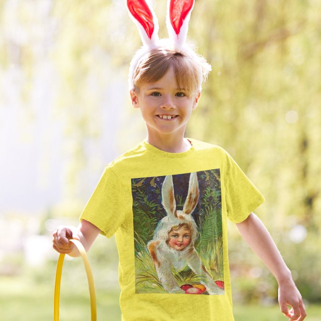 T-shirt Fille vintage de Pâques en costume lapin Enfants (Vintage Easter Girl in Bunny Costume Kids T-Shirt)