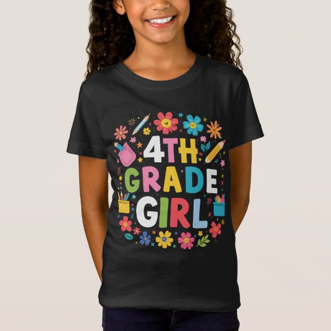 T-Shirt Filles 4e année Fille 4e année Retour à l'école (Devant)