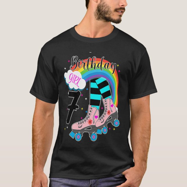 T-shirt Filles 7e anniversaire Roller Patins Anniversaire  (Devant)
