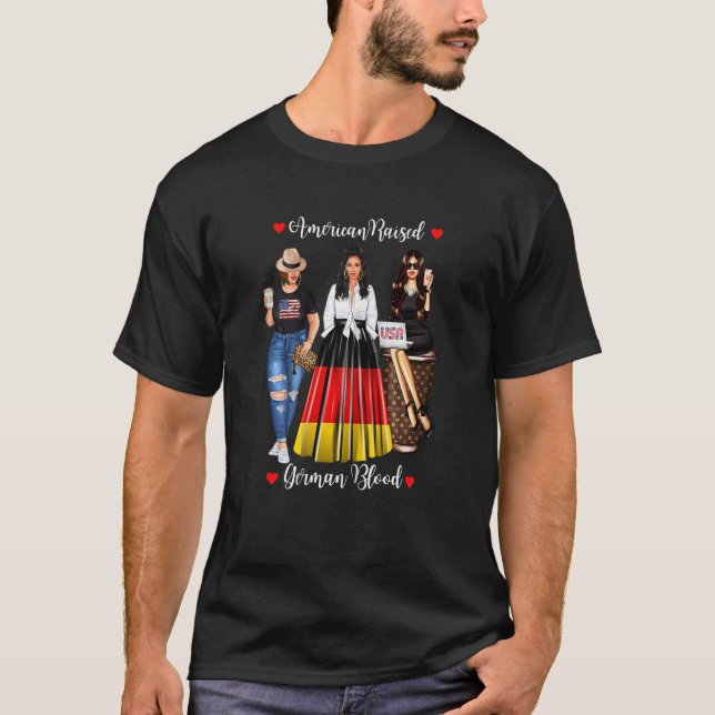 T-shirt Filles Américaines Élevé Allemand Sang Usa Drapeau (Devant)