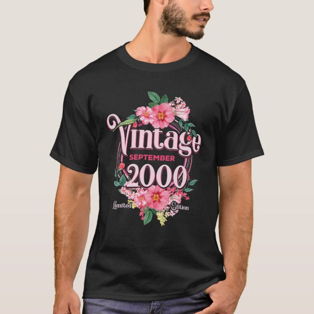 T-shirt Filles Anniversaire Né En Septembre 2000 Fleurs Bd (Devant)