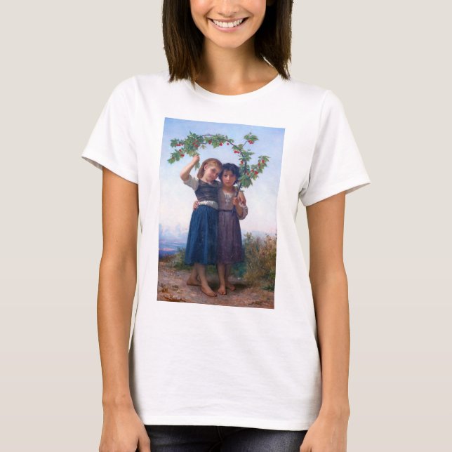 T-shirt Filles avec la Branche Cerise, Bouguereau (Devant)