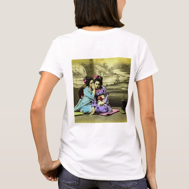 T-shirt Filles de geisha de bavardage de vieux Japonais (Dos)