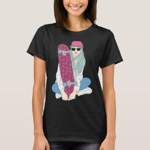 T-shirt Filles en skateboard font un kickflip