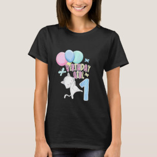 T-shirt Filles enfants 1er jour de naissance ballons chat