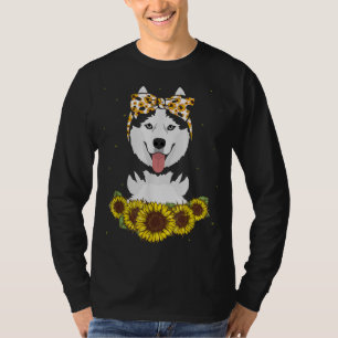 T-shirt Filles Femmes Maman Sibérie Husky Chien Sunflower 
