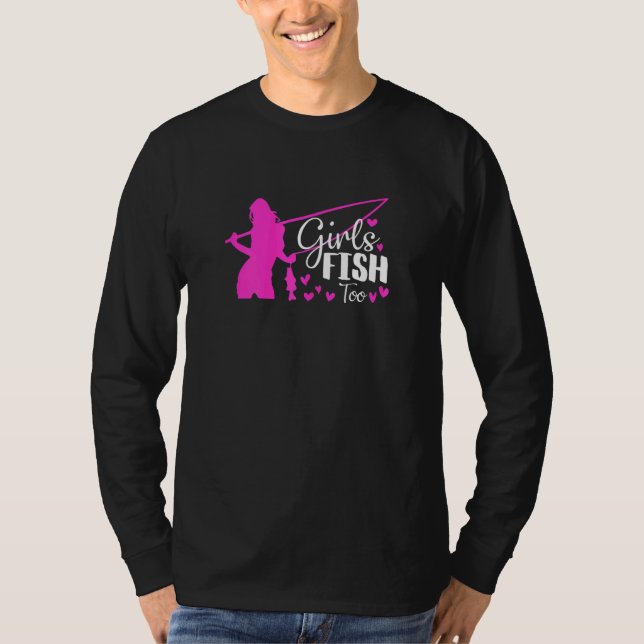 T-shirt Filles Filles Poisson Trop Fisher Pêche Filles Ros (Devant)