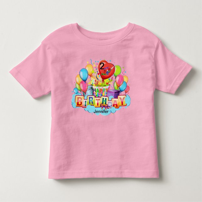 T-Shirt Filles Gâteau d'anniversaire NOM ET ÂGE (Devant)