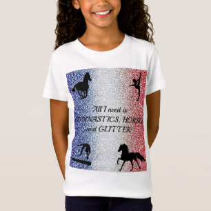T-Shirt Filles Gymnastique, Chevaux, Parties scintillant P