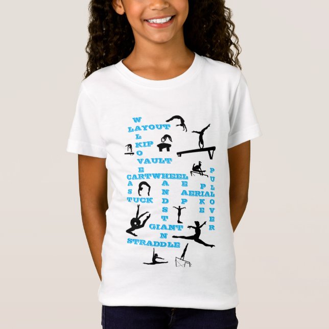 T-Shirt Filles Gymnastique Compétences Blue Crosswords T-s (Devant)