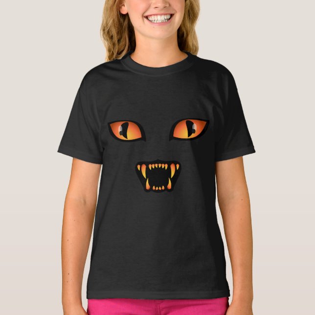 T-shirt Filles Halloween Éffrayant Chemise Chat No (Devant)