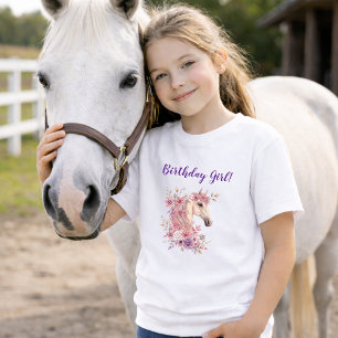 T-shirt Filles Jolis Poneys Fleuris Pastel Anniversaire Ch