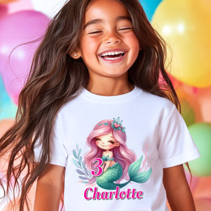 T-Shirt Filles Mermaid nom personnalisé anniversaire