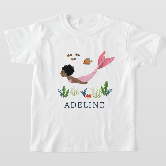 T-shirt Filles mignonnes magiques sous la mer Afro Mermaid (Poser)