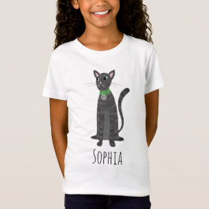 T-Shirt Filles mignonnes Tabby gris Kitty Chat et nom Enfa