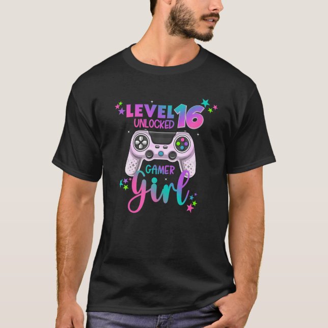 T-shirt Filles Niveau 16 Jeu vidéo déverrouillé 16E Partie (Devant)