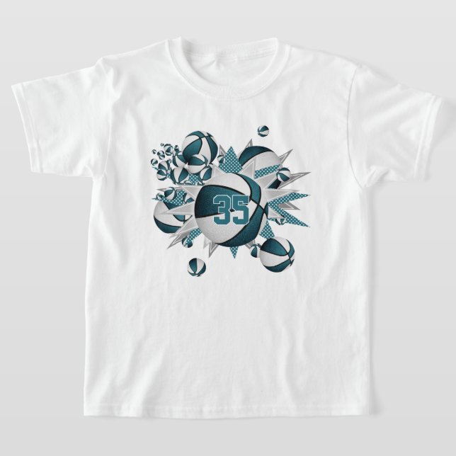 T-shirt filles sports turquoises basket-ball étoiles (Poser)