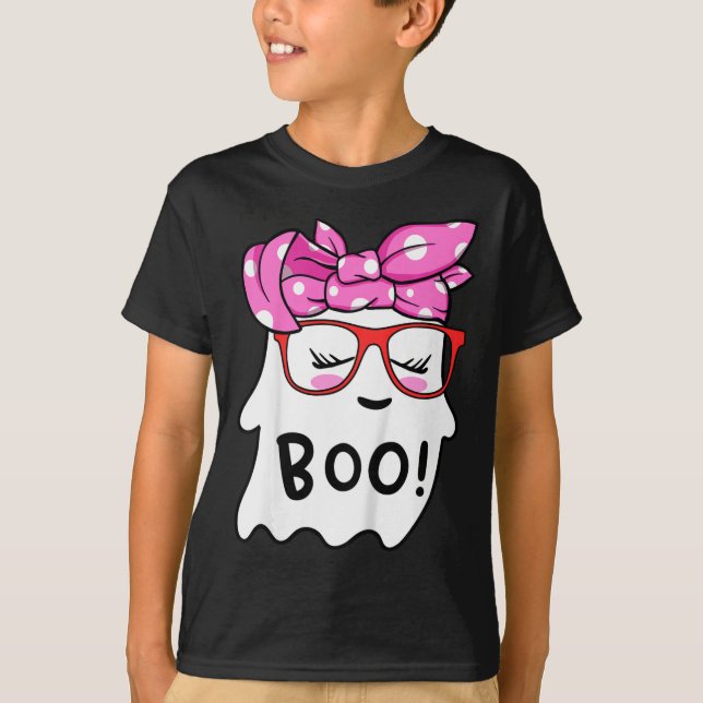 T-shirt Filles Toddler Happy Halloween Fantôme Avec Bandan (Devant)