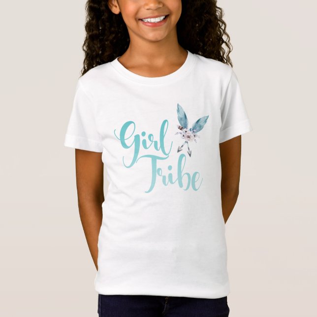 T-Shirt FILLES TRIBE Boho Bohemian Flèches Plumes Florales (Devant)