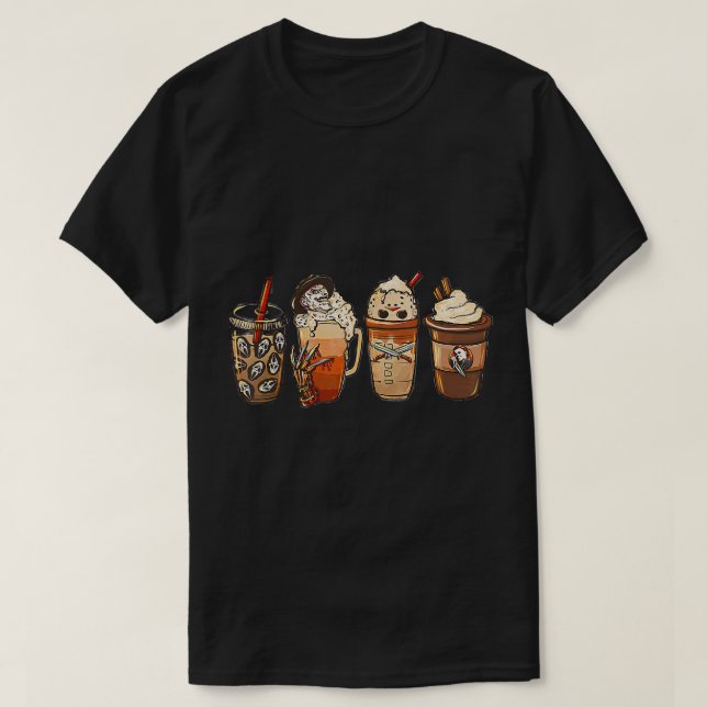 T-shirt Film D'Horreur Et Café Halloween Saison Éffrayante (Design devant)