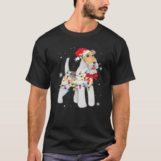 T-shirt Fils de cheveux Fox Terrier Chien Noël Feu de Noël (Devant)