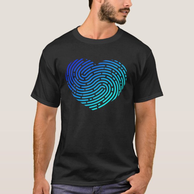 T-shirt Fingerprint Shape Heart Forensic Science Valentine (Devant)