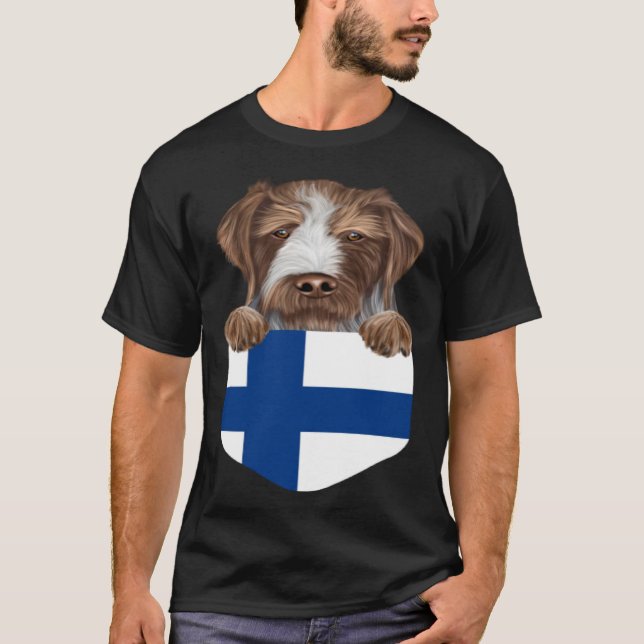 T-shirt Finland Flag German Wirehaired Pointer Dog In Pock (Devant)