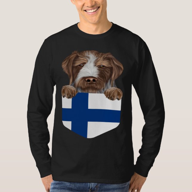 T-shirt Finland Flag German Wirehaired Pointer Dog In Pock (Devant)
